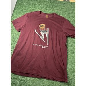 Polo Bear By Ralph Lauren Maroon Bear Ski Jump Casual T-Shirt Mens Size Large